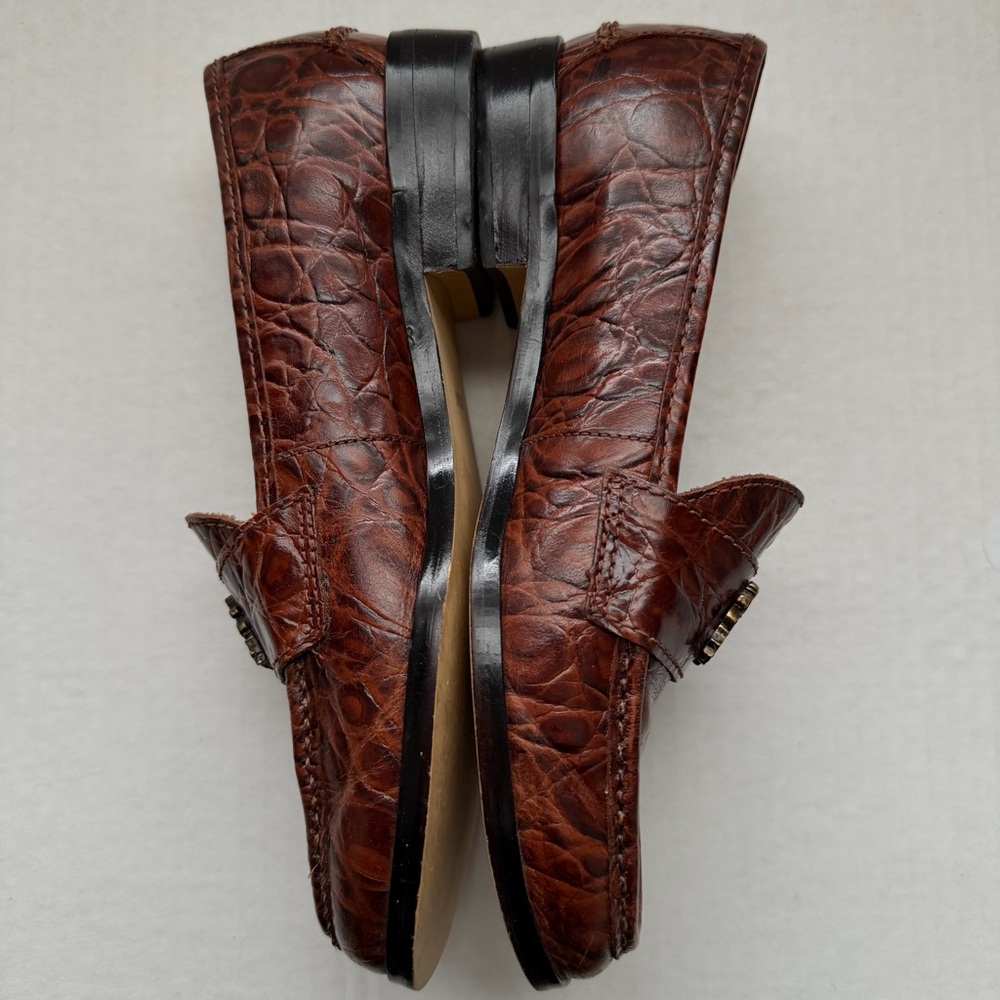 Nine West Brown Croc Embossed Leather Loafers Gold Crest Women’s 5.5 - Picture 6 of 12